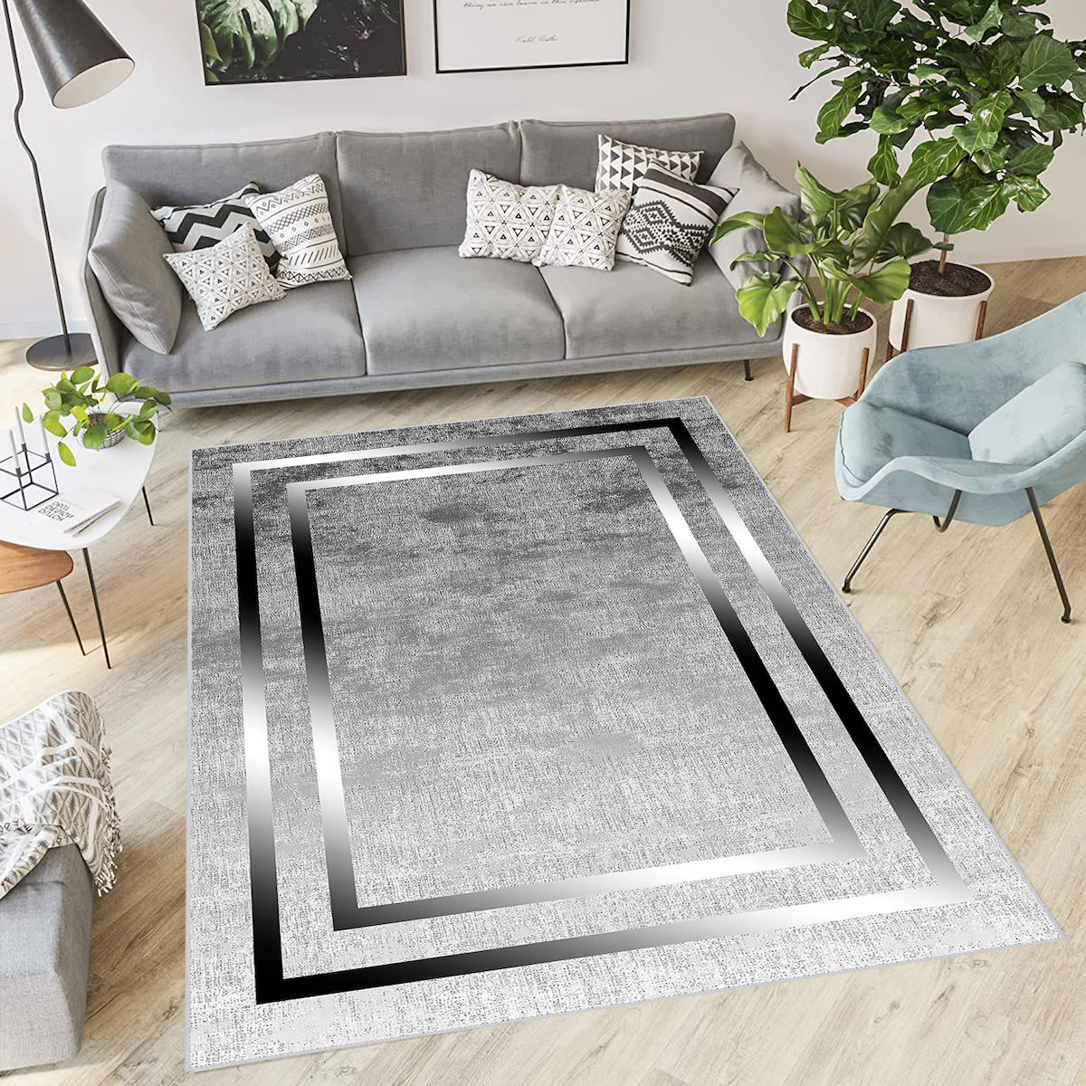 Rovigo Home RVG1853-SM334 Gri 8 mm Polyester Antibakteriyel-Leke Tutmaz-Toz Tutmaz Yıkanabilir İnce Kaymaz Dot Taban Dikdörtgen Makine Dokuma Salon Halısı 200x300 cm