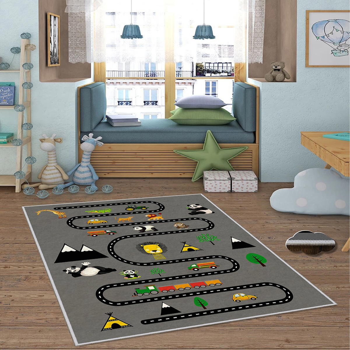 Homefesto Krem 5 mm Polyester Leke Tutmaz Yıkanabilir İnce Kaymaz Taban Dikdörtgen Makine Dokuma Çocuk Odası Halısı 160x230 cm
