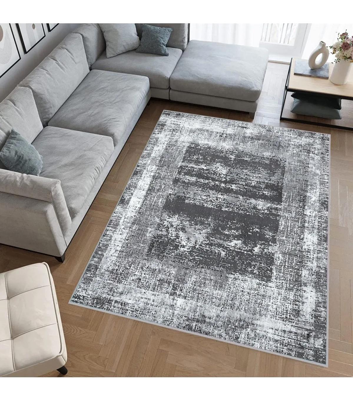 Rovigo Home RVG0554 Gri 8 mm Polyester Leke Tutmaz-Toz Tutmaz Yıkanabilir İnce Kaymaz Dot Taban Dikdörtgen Makine Dokuma Salon Halısı 200x300 cm