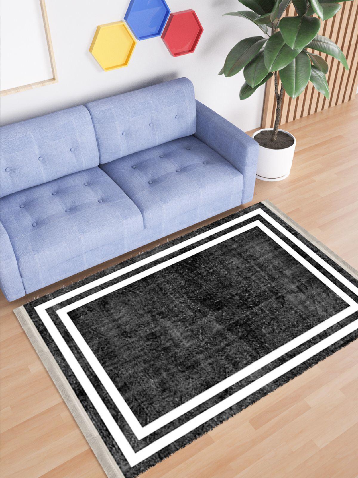 Enbe Collection E-MD0070B Beyaz-Gri 5 mm Pamuk Silinebilir Yıkanabilir Orta Kaymaz Dot Taban Dikdörtgen Makine Dokuma Oturma Odası Halısı 120x200 cm