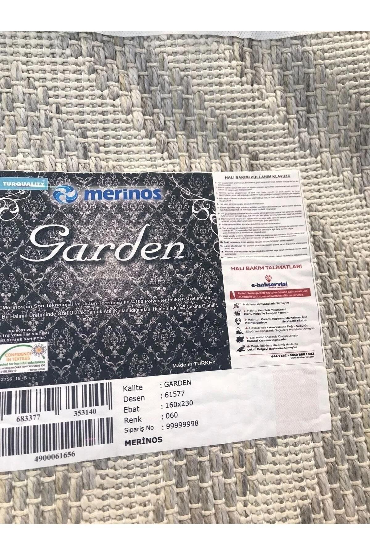 Merinos Garden 61577 Krem 4 mm Polyester Silinebilir Yıkanabilir Kaymaz Dikdörtgen Makine Dokuma Salon Halısı 170x250 cm
