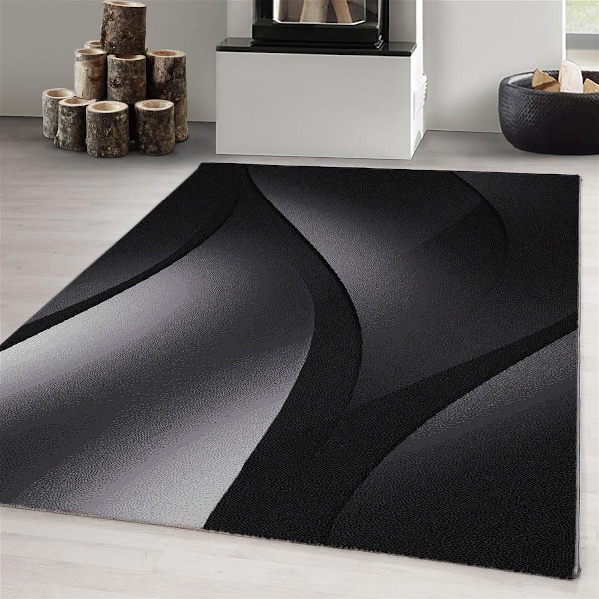 Red Halı Siyah 6 mm Polipropilen Antibakteriyel Yıkanabilir İnce Kaymaz Jüt Taban Dikdörtgen Makine Dokuma Salon Halısı 100x300 cm