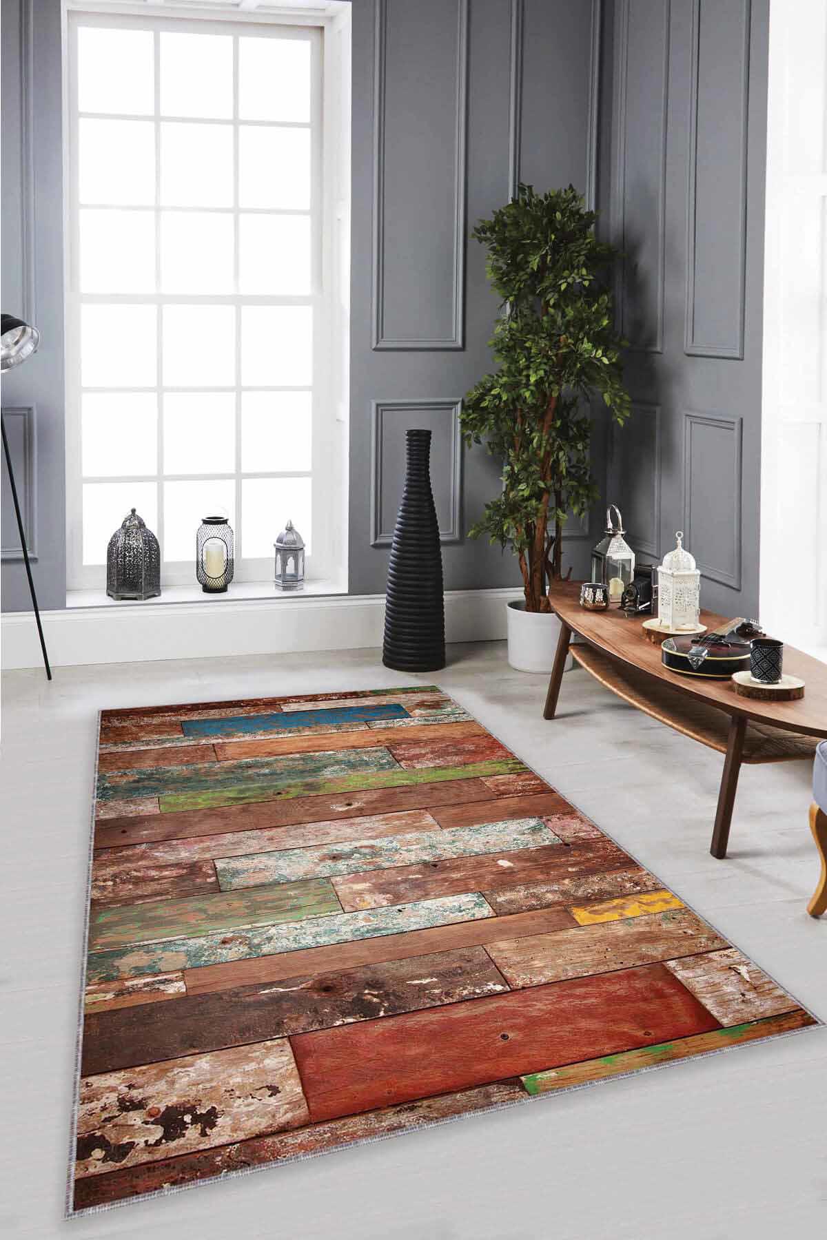 Viva Home RV371 Krem 7 mm Mikropolyester Yıkanabilir Orta Kaymaz Dot Taban Dikdörtgen Makine Dokuma Oturma Odası Halısı 150x233 cm