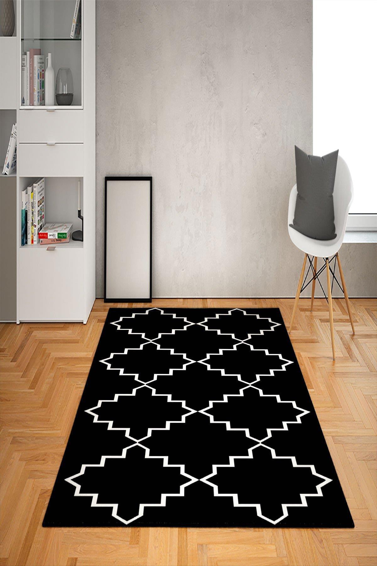 Doruklar Home Collection Krem 0.7 mm Yıkanabilir Kaymaz Taban Geometrik Dikdörtgen Makine Dokuma Halı 120x180 cm