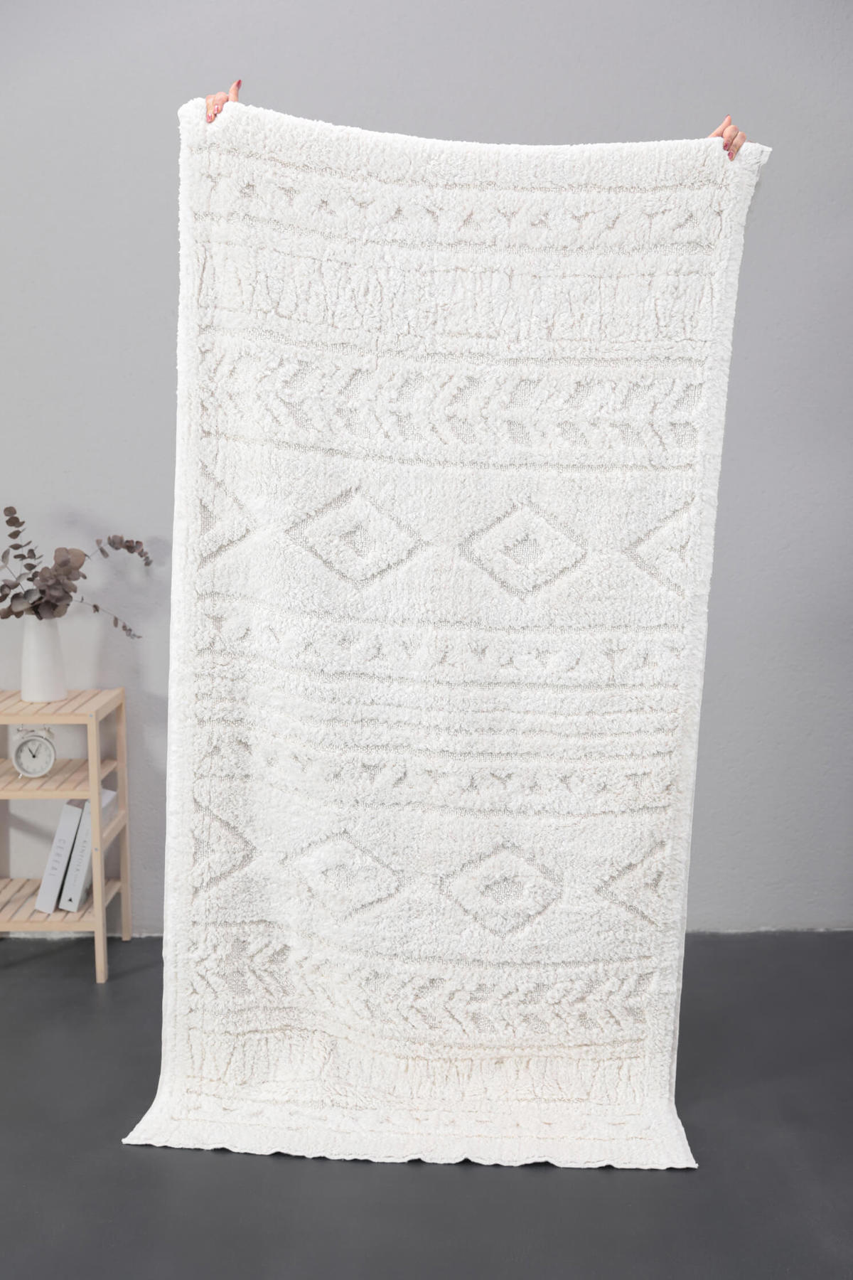 Favora Hazel Krem 12 mm Pamuk Yıkanabilir Orta Kaymaz Pamuk Taban Dikdörtgen Tufting Oturma Odası-Salon Halısı 80x150 cm
