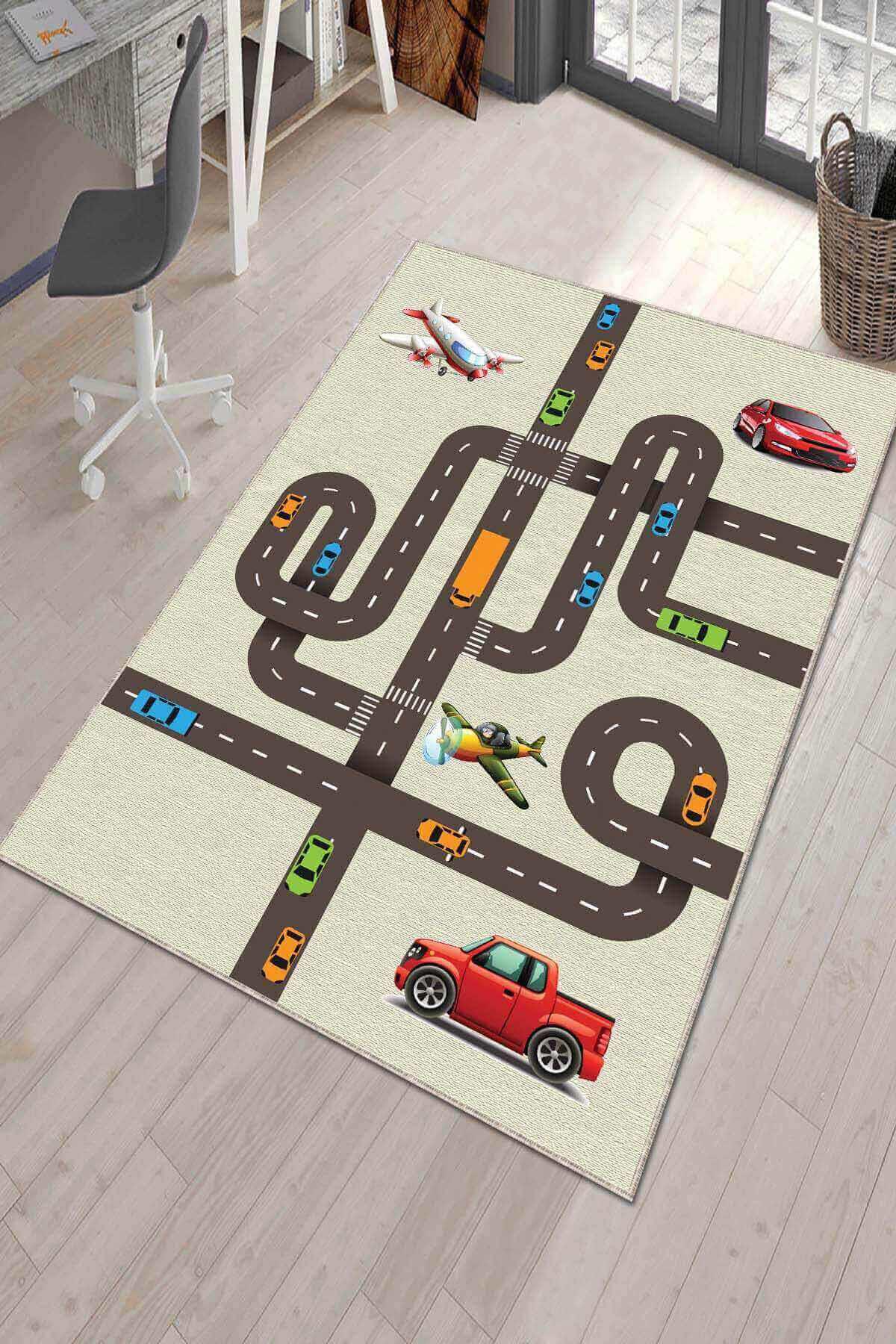Viva Home KD066 Çok Renkli 7 mm Mikropolyester Leke Tutmaz Yıkanabilir Orta Kaymaz Dot Taban Dikdörtgen Makine Dokuma Çocuk Odası Halısı 120x180 cm