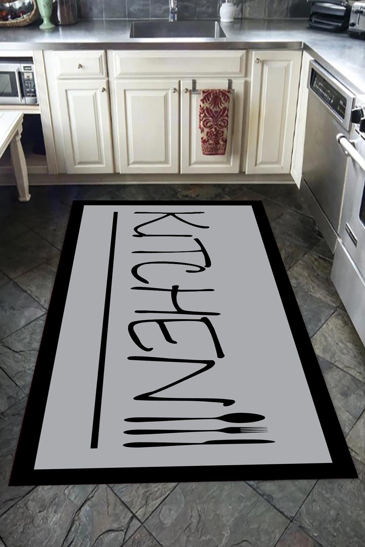 Doruklar Home Collection Gri 0.7 mm Polyester Antibakteriyel Yıkanabilir Kalın Kaymaz Taban Yazılı Dikdörtgen Makine Dokuma Salon Halısı 200x300 cm