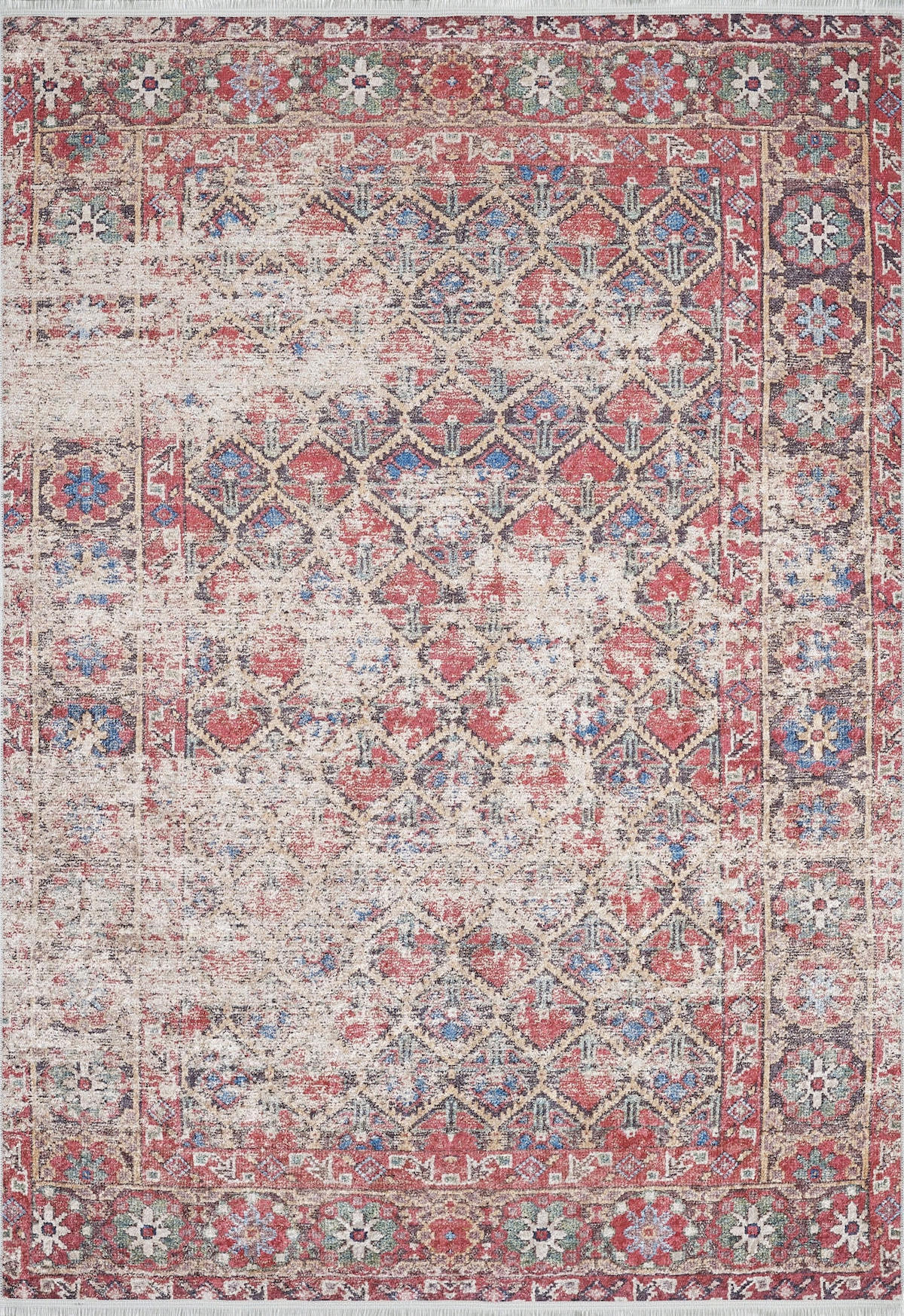 Halı Atölyesi HK194 Kırmızı 5 mm Pamuk Yıkanabilir Kaymaz Taban Dikdörtgen Makine Dokuma Salon Halısı 80x150 cm