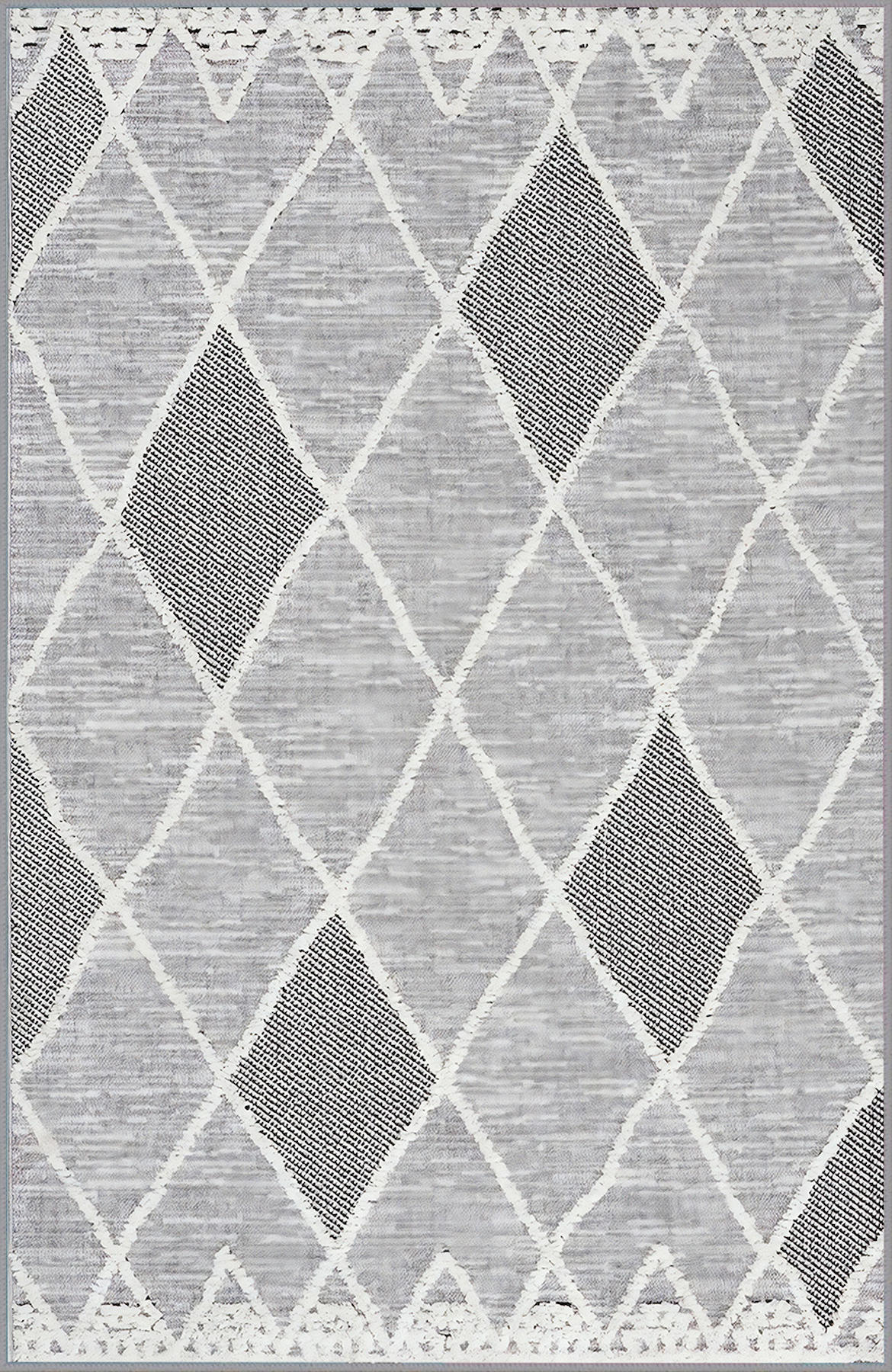 Rovigo Home RVG1815 Gri 8 mm Polyester Antibakteriyel-Leke Tutmaz-Toz Tutmaz Yıkanabilir İnce Kaymaz Dot Taban Dikdörtgen Makine Dokuma Salon Halısı 200x300 cm