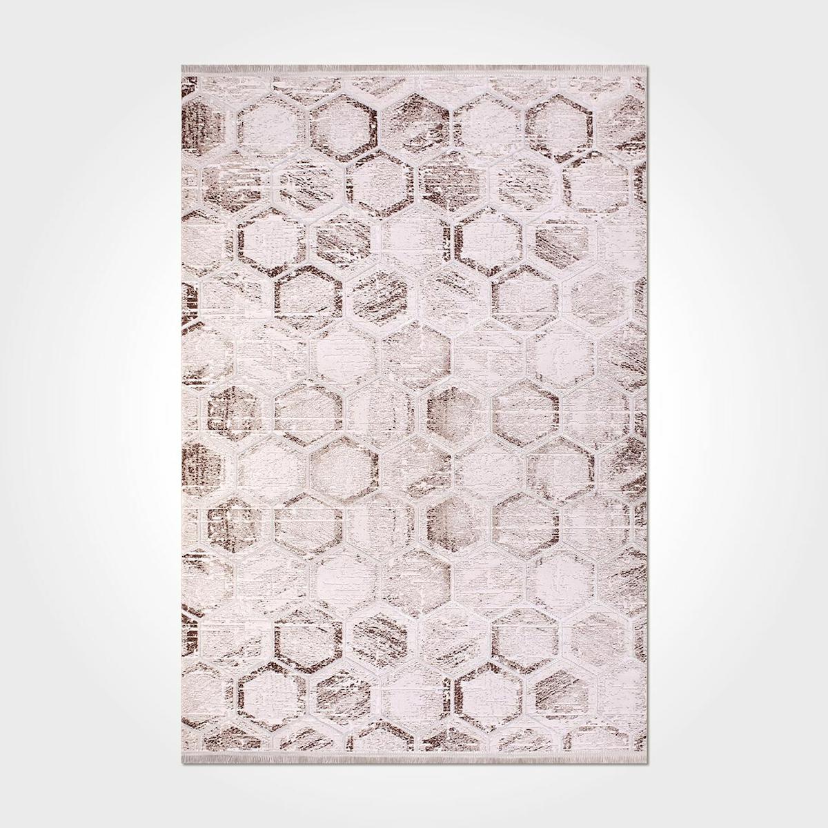 Crea Halı Argilla 15904K Krem 10 mm Akrilik Antibakteriyel Yıkanabilir Orta Geometrik Dikdörtgen Makine Dokuma Salon Halısı 100x200 cm