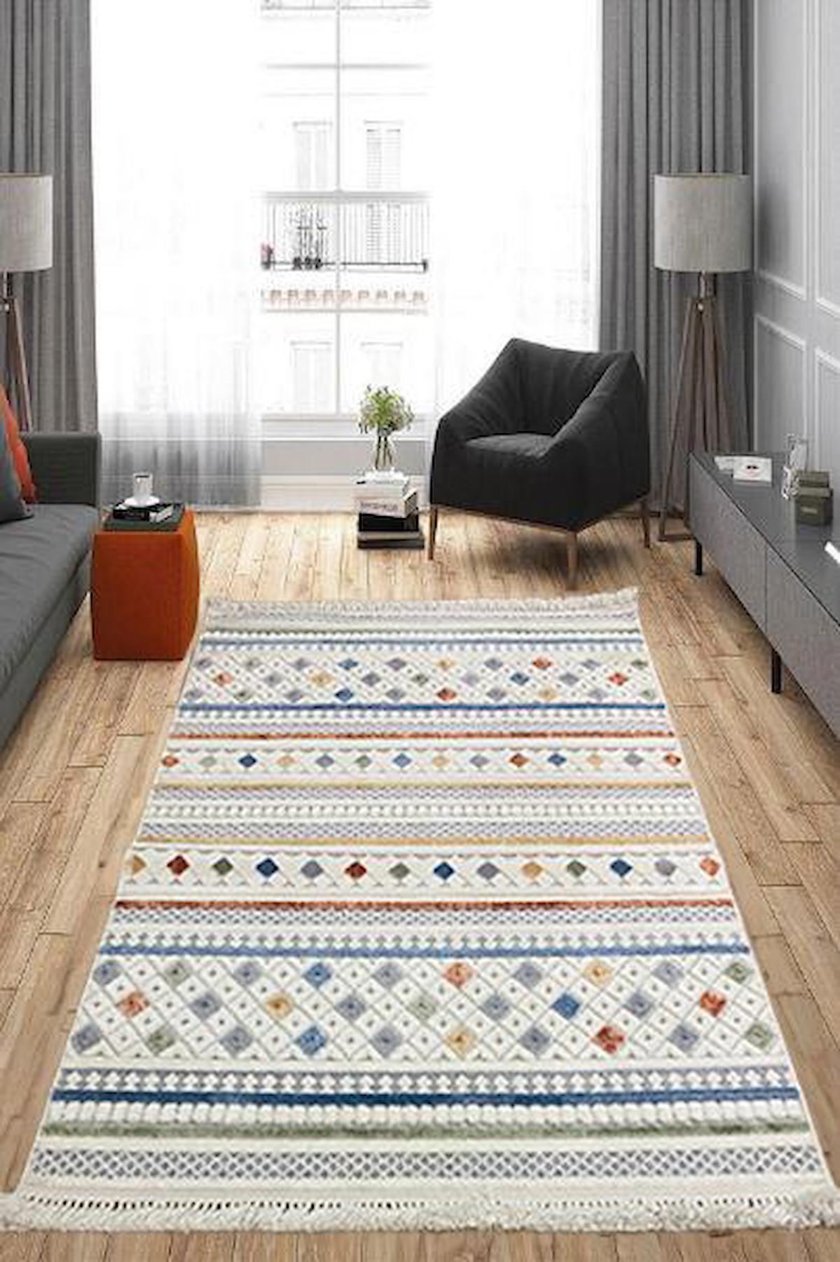 Enti Halı Polo 7801 Krem 10 mm Polyester Silinebilir Yıkanabilir Orta Dikdörtgen Makine Dokuma Oturma Odası Halısı 200x290 cm