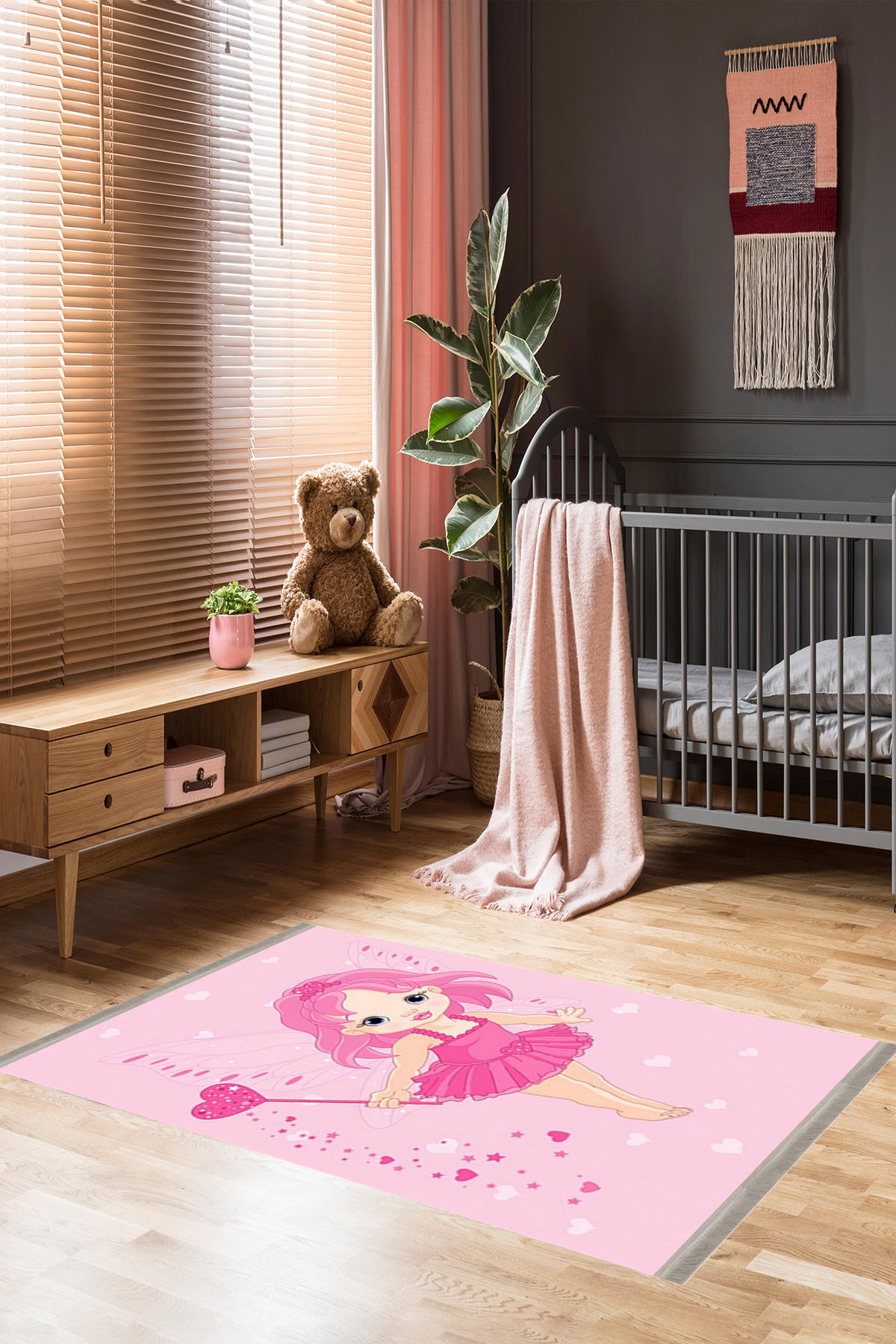 Homier Collection H-CK-10058A Krem 9 mm Pamuk Antibakteriyel Yıkanabilir Orta Kaymaz Dikdörtgen Makine Dokuma Çocuk Odası Halısı 120x120 cm