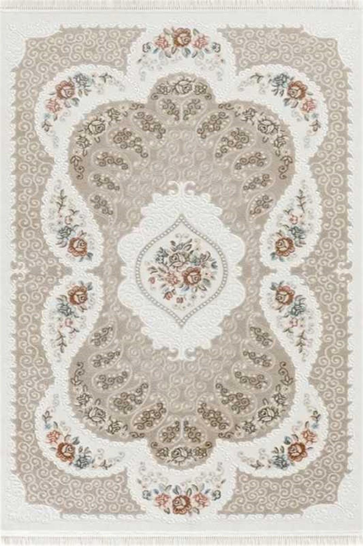 Dinarsu Viyana VY019 Krem 12 mm Akrilik Antialerjenik Yıkanabilir Orta Kaymaz Dikdörtgen Makine Dokuma Oturma Odası Halısı 120x200 cm