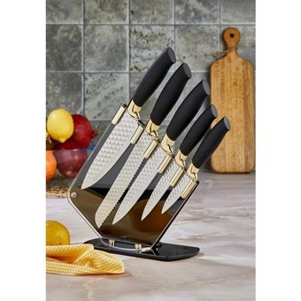 Cooker Cam Standlı 6 Parça Bıçak Seti Gold