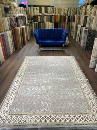 İlhanın Halıları Kahverengi - Krem 8 mm Viskon Antibakteriyel Yıkanabilir Kalın Kaymaz Lateks Taban Dikdörtgen Makine Dokuma Salon Halısı 80x200 cm