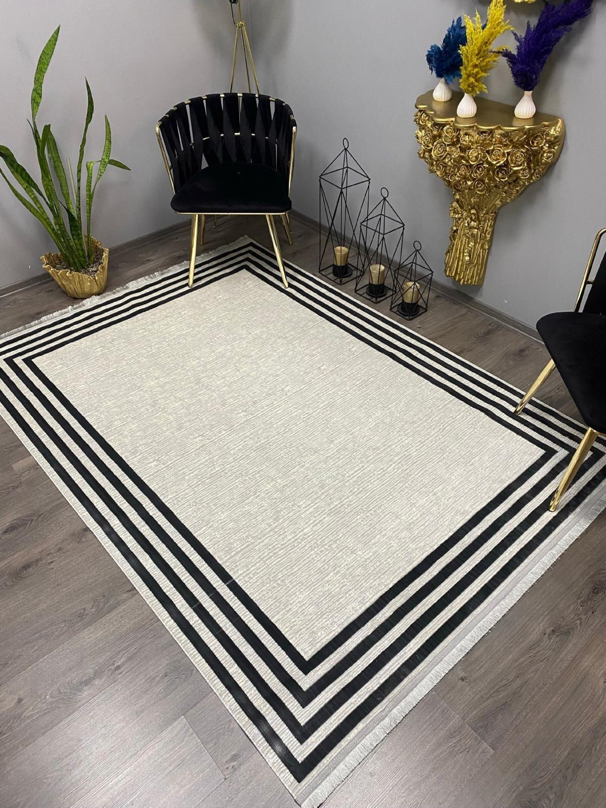 Halı Furyası Gri-Krem 8.5 mm Bambu Antibakteriyel Yıkanabilir Orta Kaymaz Dikdörtgen Makine Dokuma Oturma Odası-Salon Halısı 80x150 cm