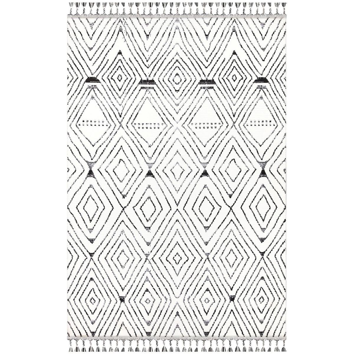 İpek Mekik Halı Morah 16709 Antrasit - Beyaz 10 mm Polyester Yıkanabilir Orta Kaymaz Pamuk Taban Dikdörtgen Makine Dokuma Antre-Çocuk Odası-Salon-Yatak Odası Halısı 80x150 cm