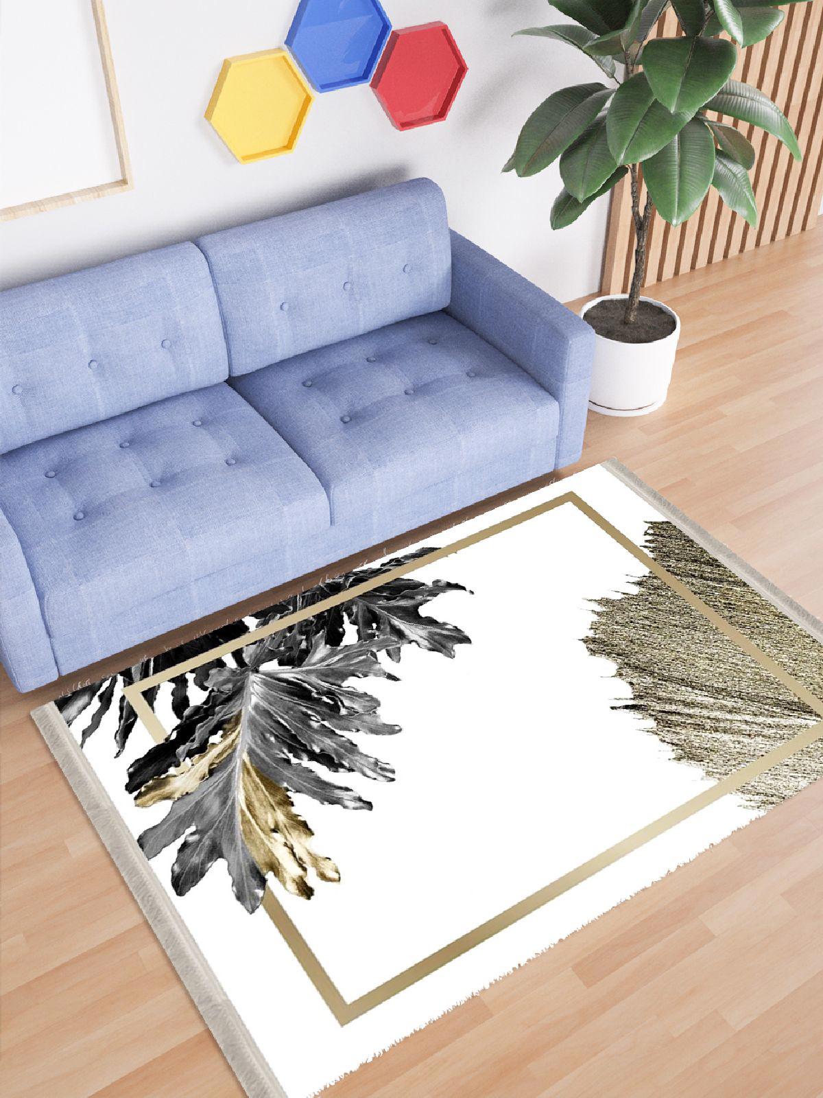 Enbe Collection E-FL2001D Krem 5 mm Pamuk Silinebilir Yıkanabilir Orta Kaymaz Dot Taban Dikdörtgen Makine Dokuma Oturma Odası Halısı 80x120 cm