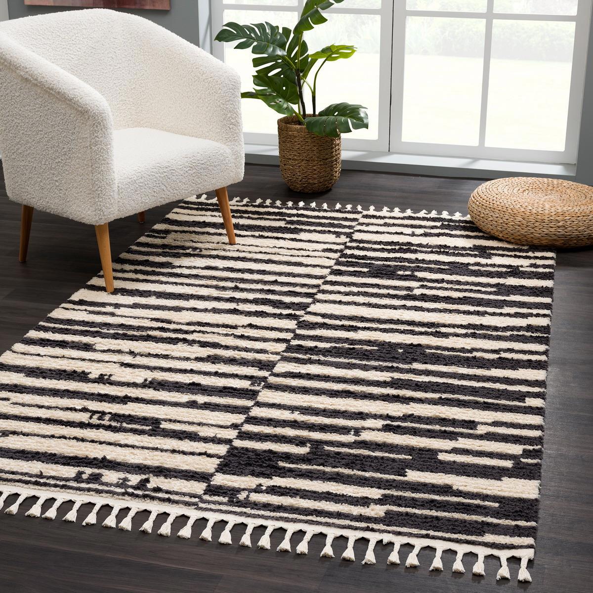 Giza Home F287S Antrasit - Krem 20 mm Polyester Antibakteriyel Yıkanabilir Kalın Kaymaz Dikdörtgen Makine Dokuma Salon Halısı 100x200 cm