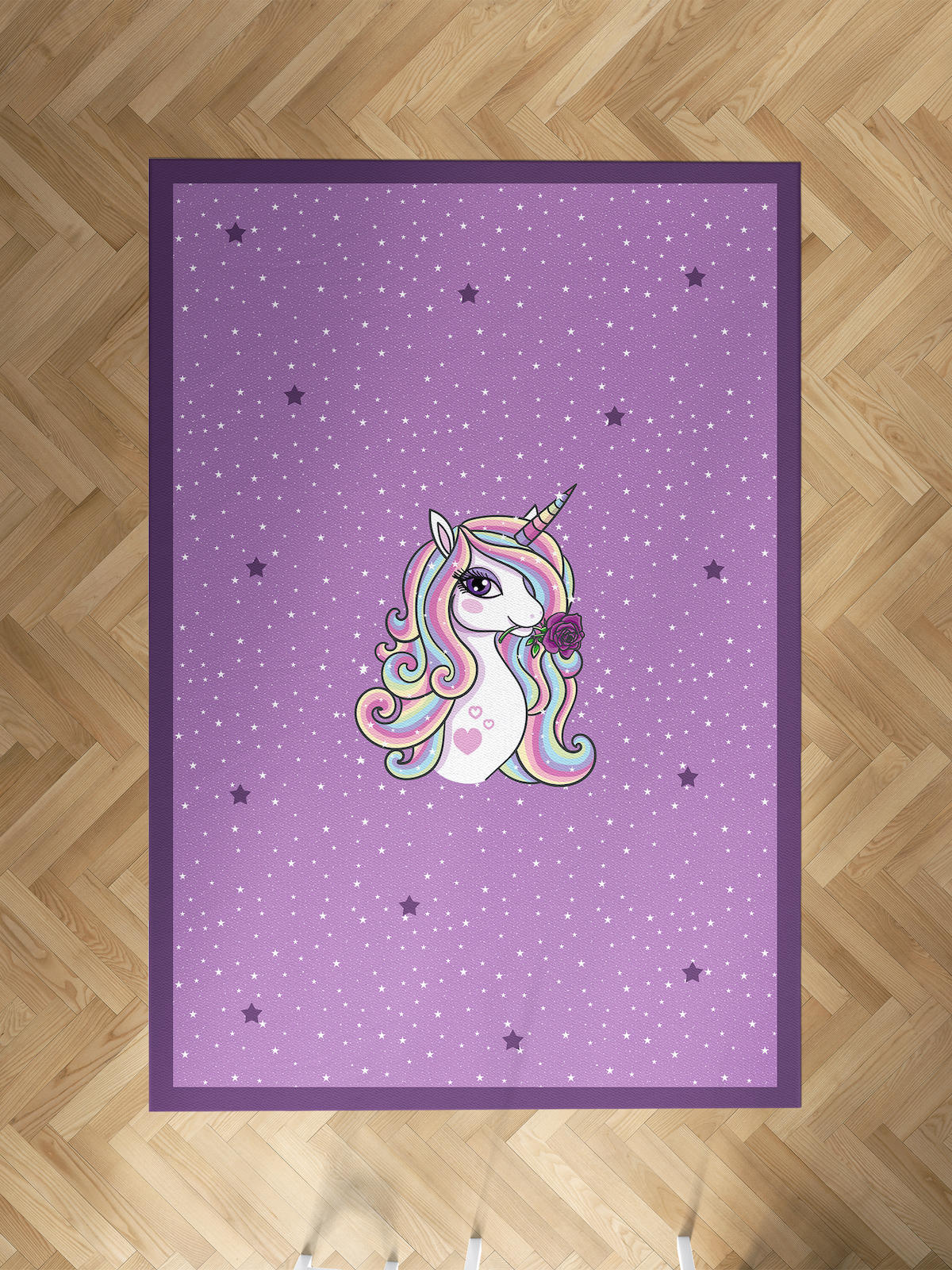 Mekta Home Unicorn Çok Renkli 10 mm Antibakteriyel Yıkanabilir İnce Kaymaz Dot Taban Dikdörtgen Makine Dokuma Çocuk Odası Halısı 200x450 cm