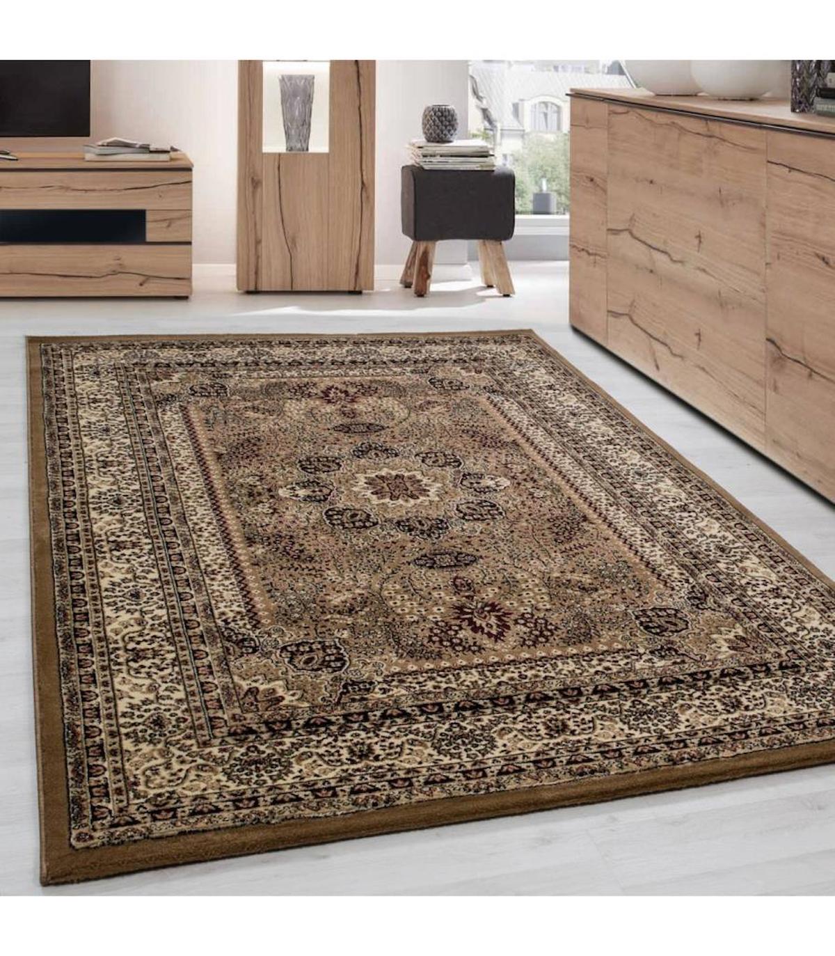 Carpettex Bej-Siyah 12 mm Polipropilen Yıkanabilir Kalın Jüt Taban Dikdörtgen Makine Dokuma Salon Halısı 80x150 cm