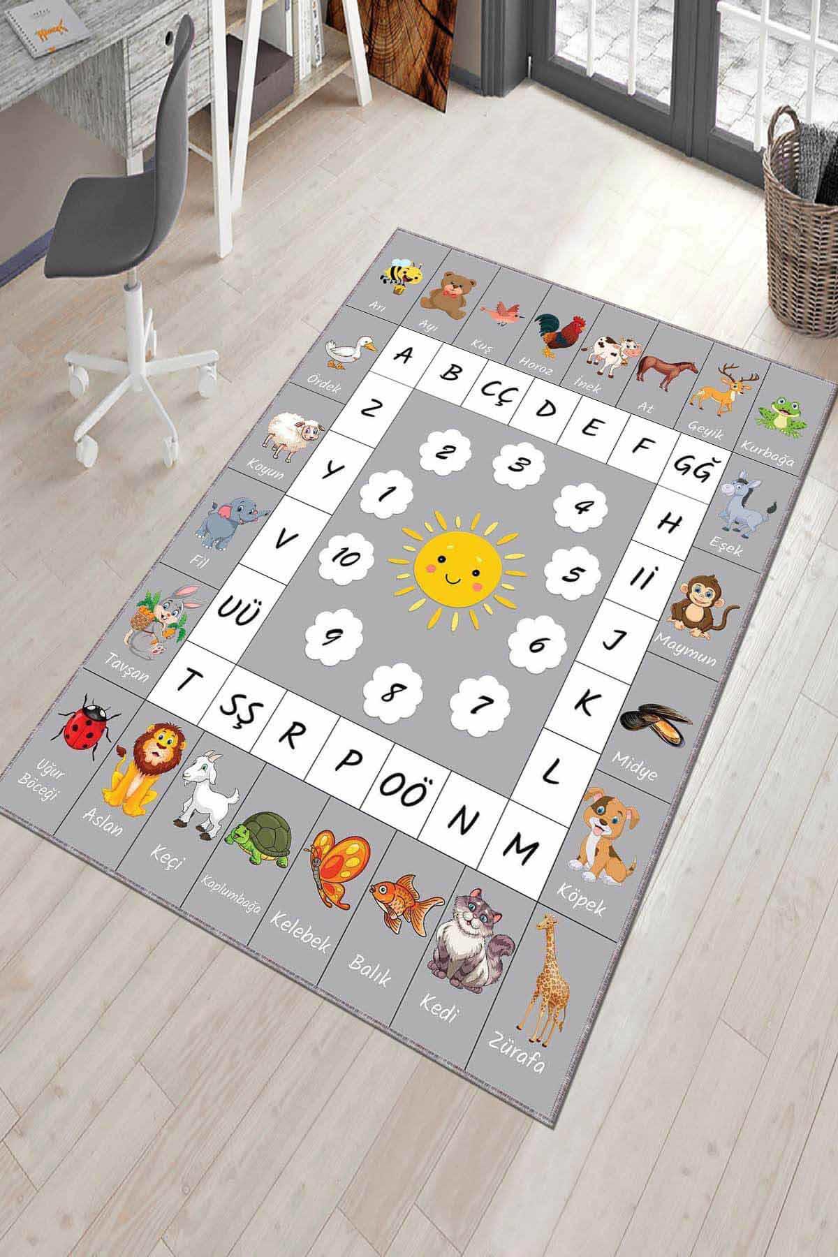 Viva Home AR759 Gri 7 mm Mikropolyester Toz Tutmaz Yıkanabilir İnce Kaymaz Dot Taban Dikdörtgen Makine Dokuma Çocuk Odası Halısı 50x80 cm