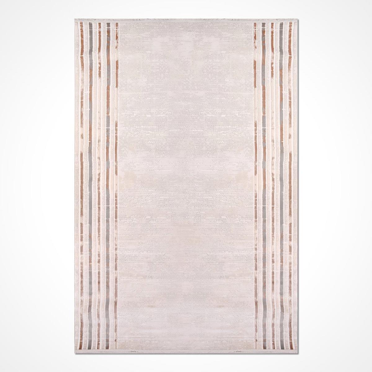 Crea Halı Amazon 12235K Krem 4 mm Akrilik-Viskon Yıkanabilir İnce Soyut Temalı Dikdörtgen Makine Dokuma Salon Halısı 160x160 cm