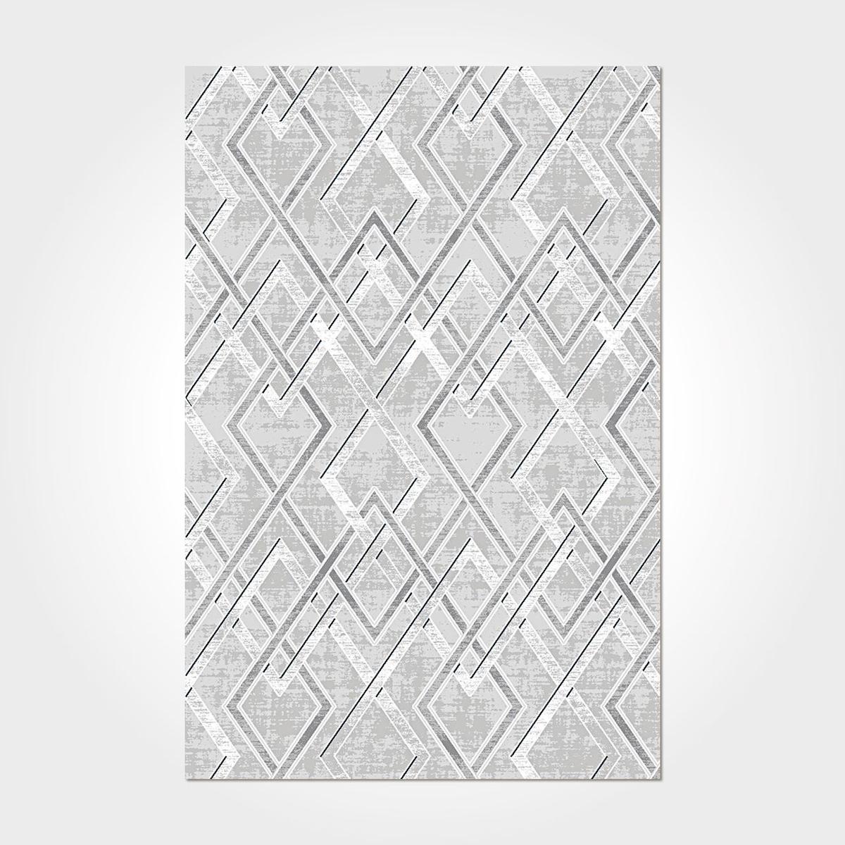Crea Halı Royal 14858K Krem 11 mm Akrilik Toz Tutmaz Yıkanabilir Orta Geometrik Dikdörtgen Makine Dokuma Salon Halısı 100x300 cm