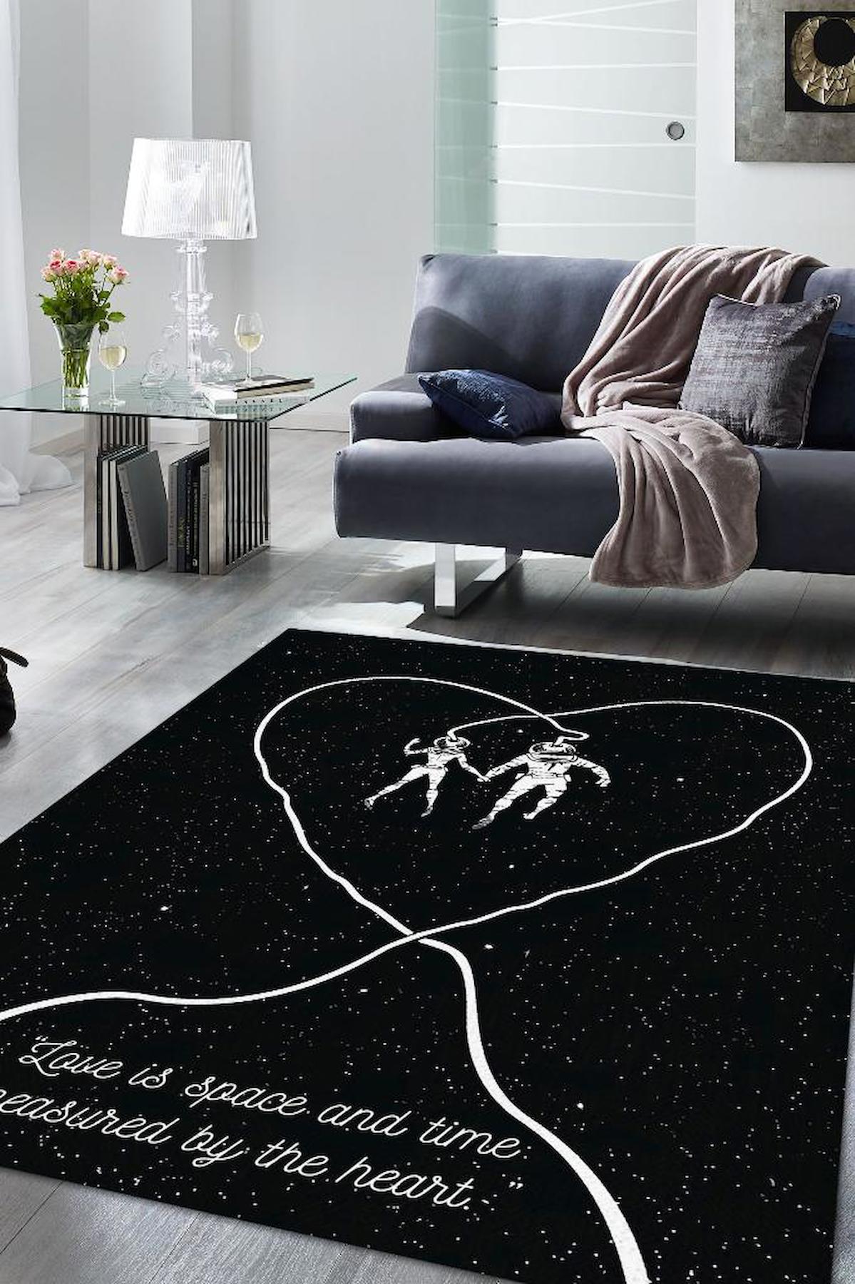 Homshtag Aşk Uzayı Krem 4 mm Pamuk Antistatik Yıkanabilir İnce Kaymaz Dikdörtgen Makine Dokuma Yatak Odası Halısı 100x200 cm
