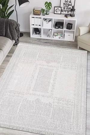 Royal Halı Voila ZQ02A Gri 7 mm Pamuk Antibakteriyel Yıkanabilir Kalın Kaymaz Lateks Taban Dikdörtgen Makine Dokuma Salon Halısı 133x190 cm