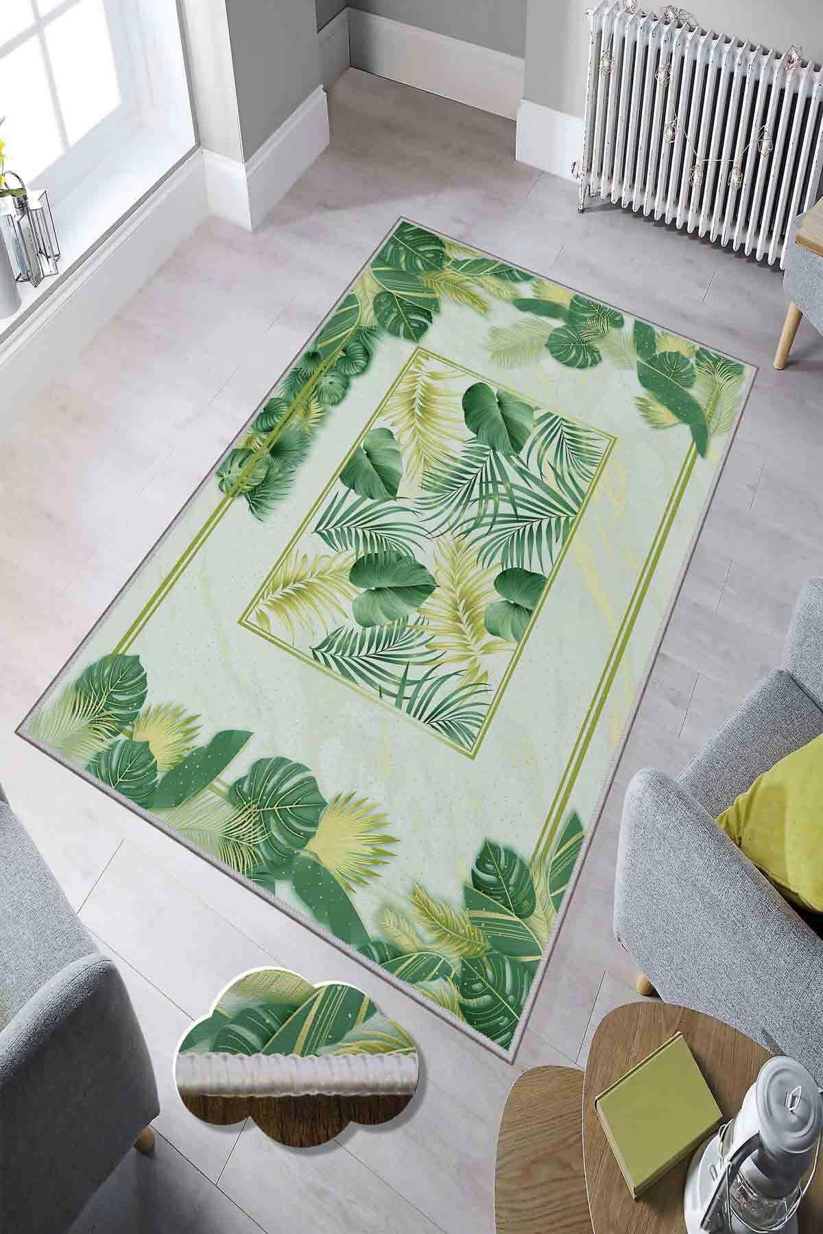 Homefesto Krem 5 mm Polyester Leke Tutmaz Yıkanabilir İnce Kaymaz Taban Çiçek Desenli Dikdörtgen Makine Dokuma Salon Halısı 200x290 cm