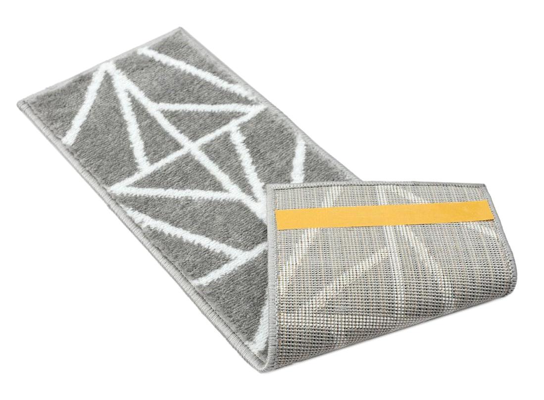 Glary Home GH39A-WGRY-GRY10 Beyaz-Gri 3 mm Polipropilen Yıkanabilir İnce Kaymaz Lateks Taban Geometrik Dikdörtgen Makine Dokuma Merdiven Halısı 200x600 cm