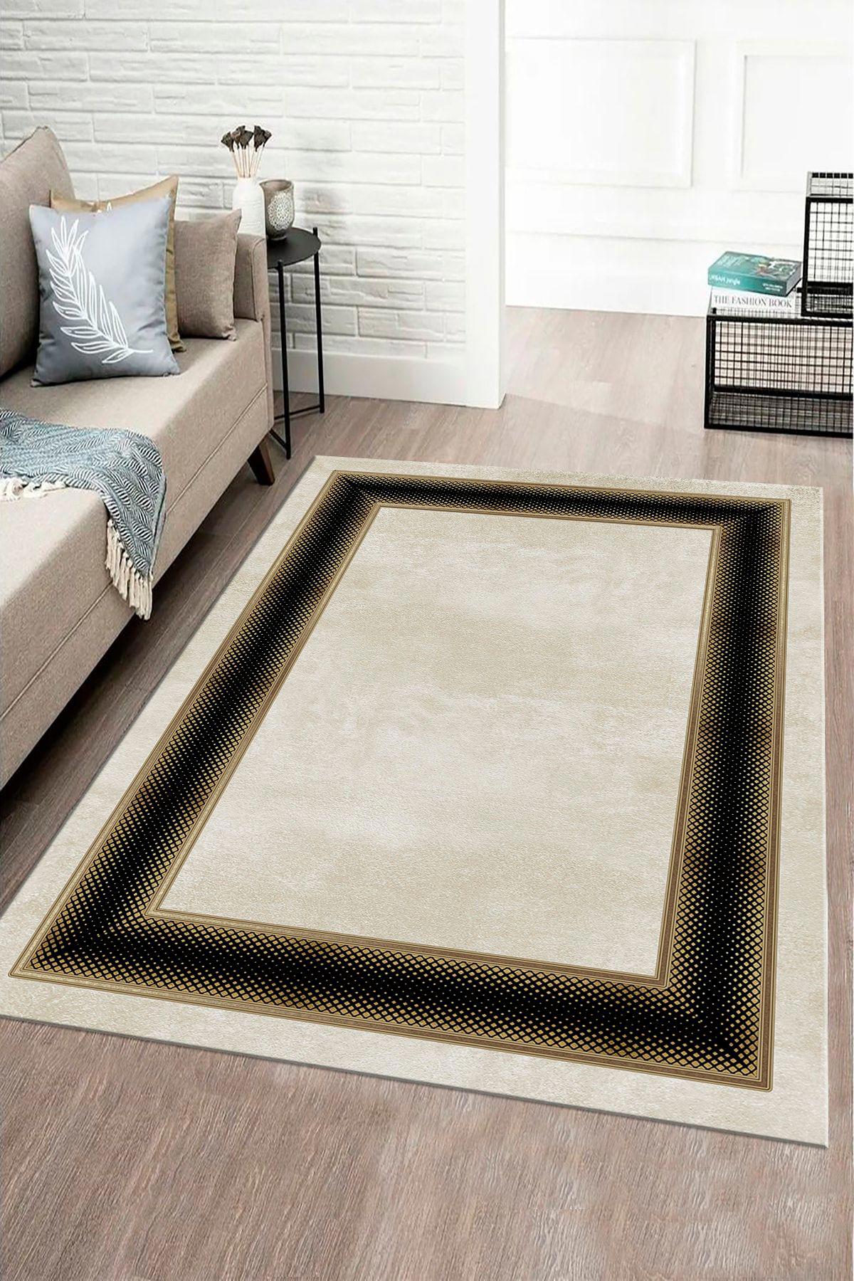 Aldora B1301 Krem 9 mm Deri Antibakteriyel Yıkanabilir İnce Kaymaz Deri Taban Dikdörtgen Makine Dokuma Salon Halısı 100x300 cm