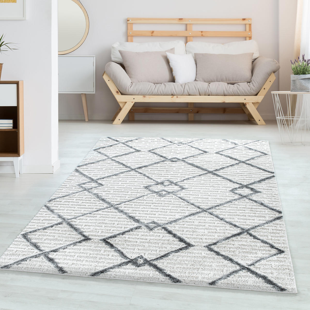 Wide Shop Krem 18 mm Polipropilen Yıkanabilir İnce Kaymaz Jüt Taban Dikdörtgen Makine Dokuma Salon Halısı 100x200 cm