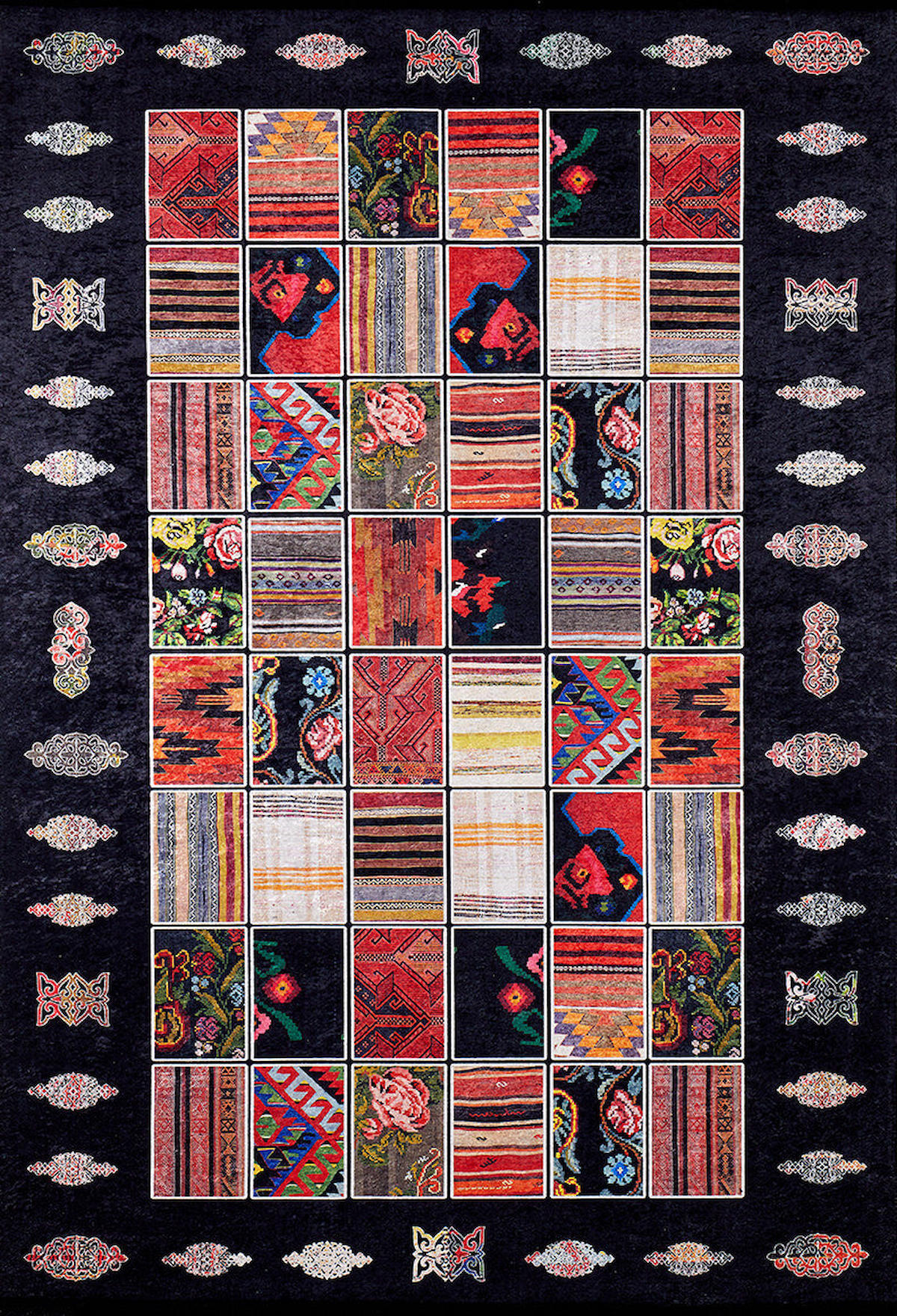 Halı Atölyesi HK098 Kırmızı-Siyah 5 mm Pamuk Yıkanabilir Kaymaz Taban Dikdörtgen Makine Dokuma Salon Halısı 80x500 cm