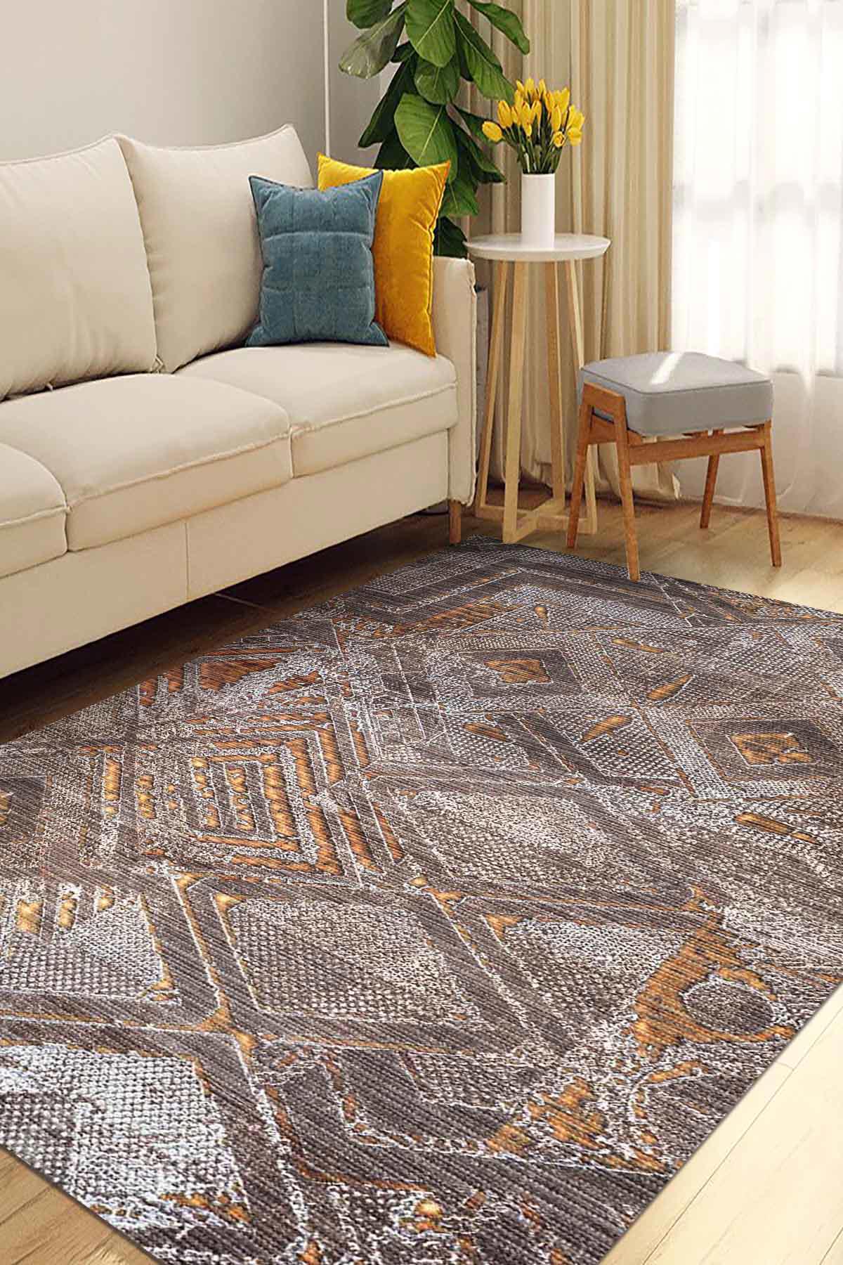 Aida Home Norton Krem 0.5 mm Pamuk Antibakteriyel Yıkanabilir İnce Kaymaz Şönil Taban Dikdörtgen Makine Dokuma Salon Halısı 120x180 cm