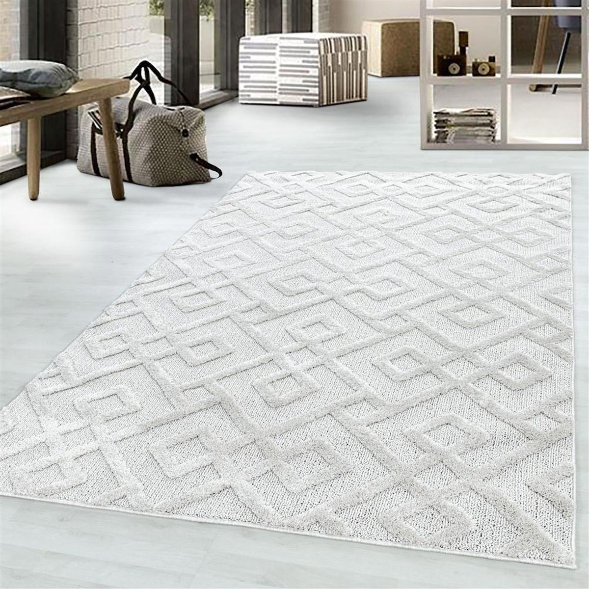 Red Halı Krem 18 mm Polipropilen Antialerjenik Yıkanabilir Kalın Jüt Taban Dikdörtgen Makine Dokuma Salon Halısı 140x200 cm