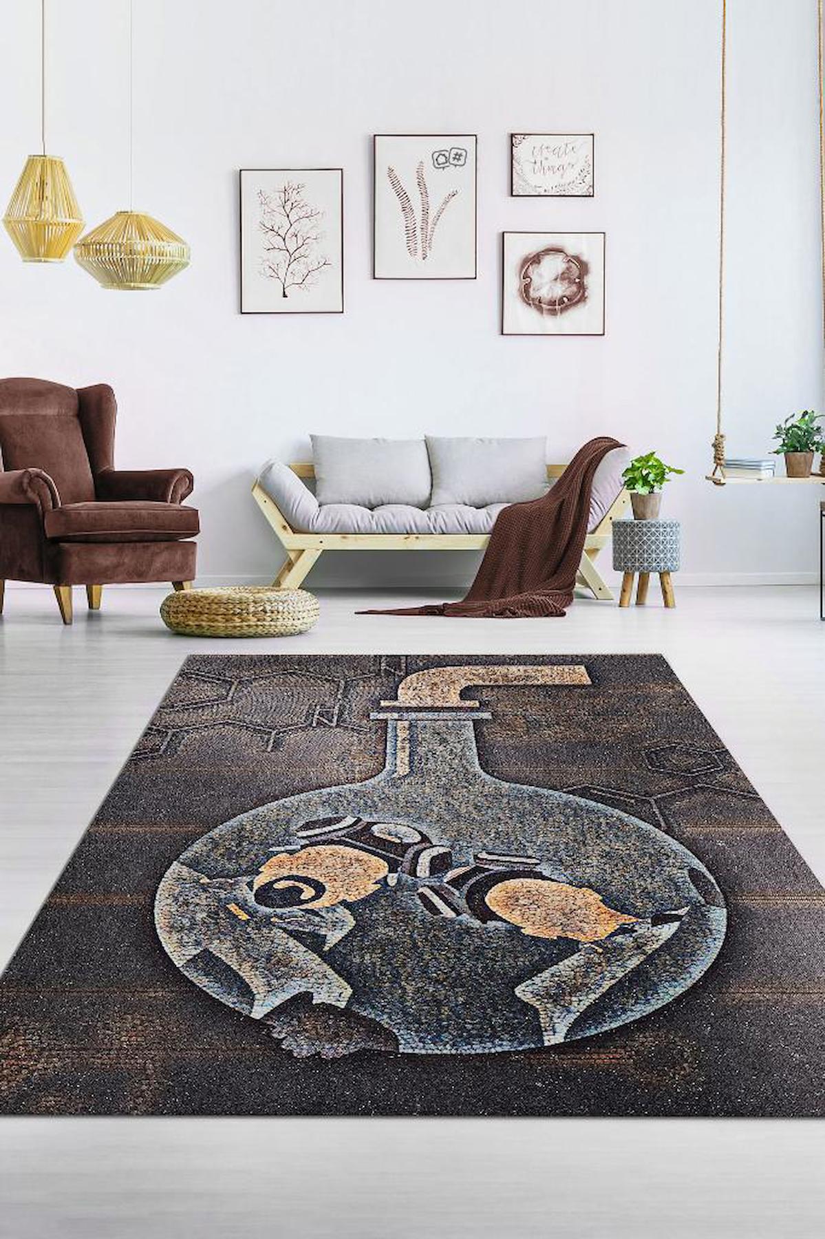 Homshtag Breaking Bad Füme 4 mm Pamuk Antistatik Yıkanabilir İnce Kaymaz Dikdörtgen Makine Dokuma Genç Odası Halısı 80x140 cm