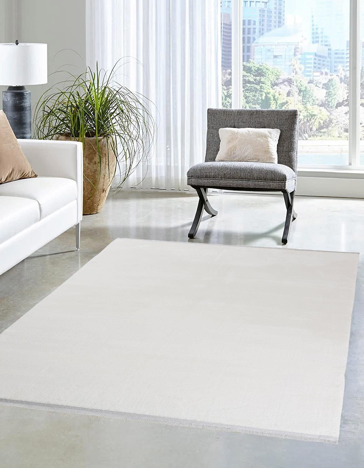 Jassrug Royal Krem 15 mm Polyester Yıkanabilir Kalın Kaymaz Taban Dikdörtgen Makine Dokuma Halı 80x300 cm