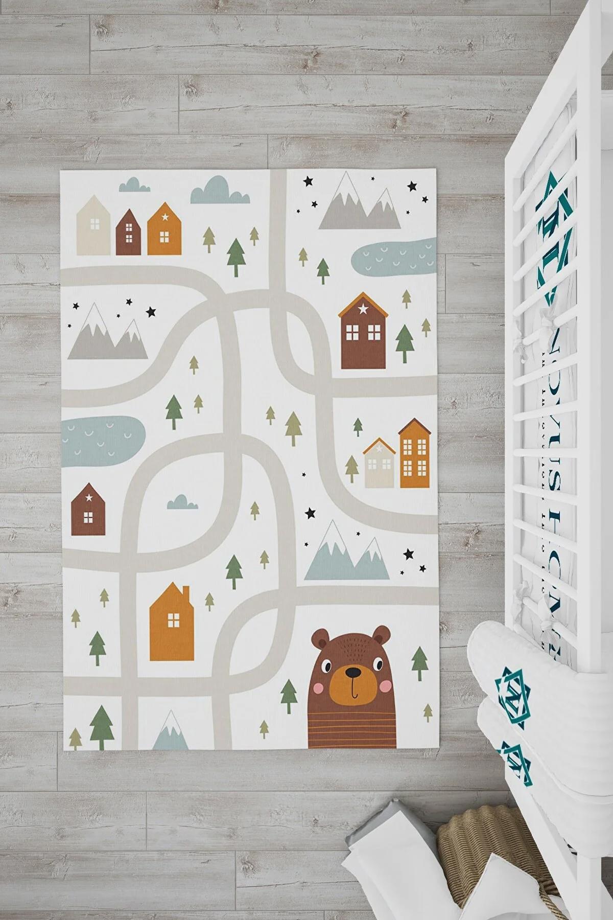 Novus Home Verona Serisi Ekru - Krem 6 mm Polyester Antibakteriyel-Toz Tutmaz-Yalıtıma Yardımcı Yıkanabilir İnce Kaymaz Taban Dikdörtgen Makine Dokuma Çocuk Odası Halısı 200x300 cm