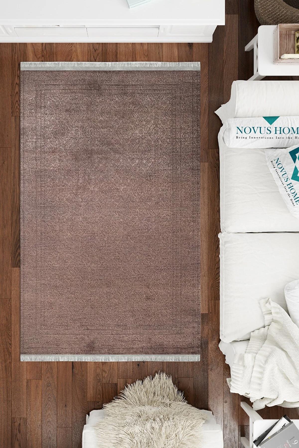Novus Home Westa Serisi Kahverengi 6 mm Pamuk Antibakteriyel-Toz Tutmaz-Yalıtıma Yardımcı Yıkanabilir İnce Kaymaz Taban Dikdörtgen Makine Dokuma Antre-Salon-Yatak Odası Halısı 80x300 cm