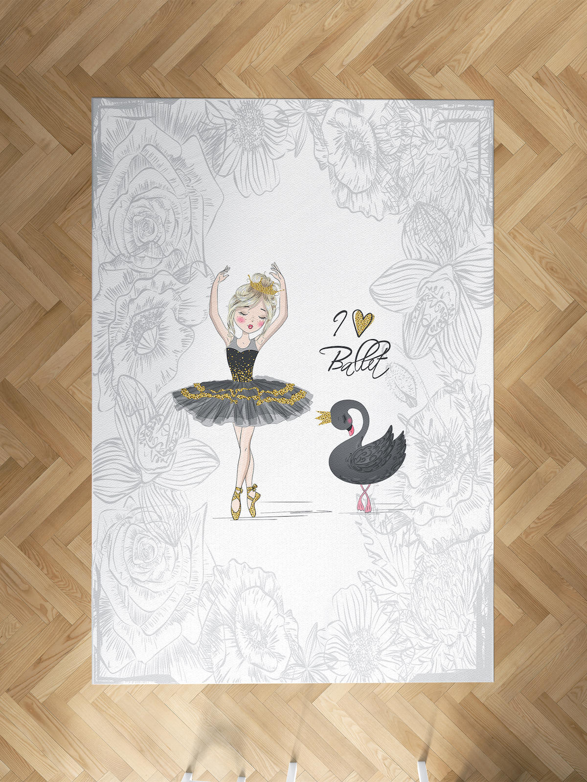 Mekta Home Balerin-Kuğu Krem 10 mm Antibakteriyel Yıkanabilir İnce Kaymaz Dot Taban Dikdörtgen Makine Dokuma Çocuk Odası Halısı 200x450 cm
