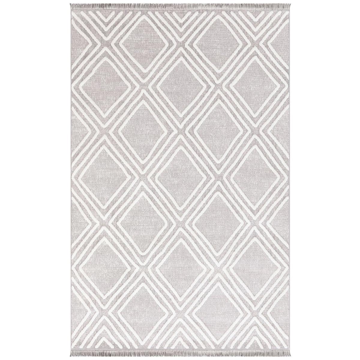 İpek Mekik Halı Duru Risby 1853 Krem 10 mm Polyester Yıkanabilir Orta Kaymaz Geometrik Dikdörtgen Makine Dokuma Antre-Çocuk Odası-Salon-Yatak Odası Halısı 80x500 cm