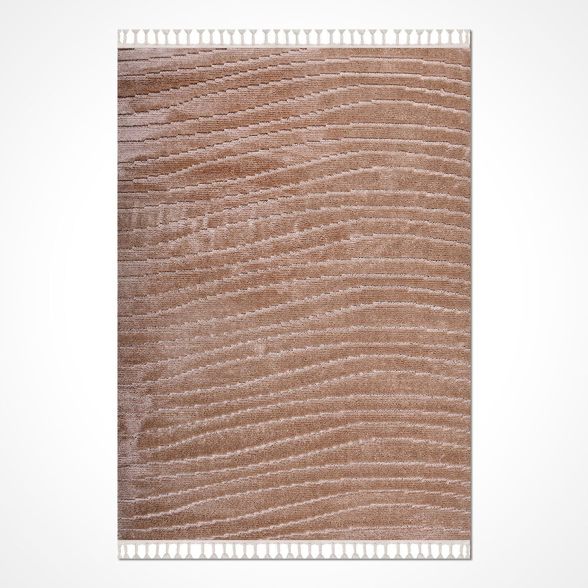 Crea Halı Satürn 2355AK Krem 10 mm Polyester Yumuşak Yıkanabilir Orta Geometrik Dikdörtgen Makine Dokuma Salon Halısı 140x200 cm