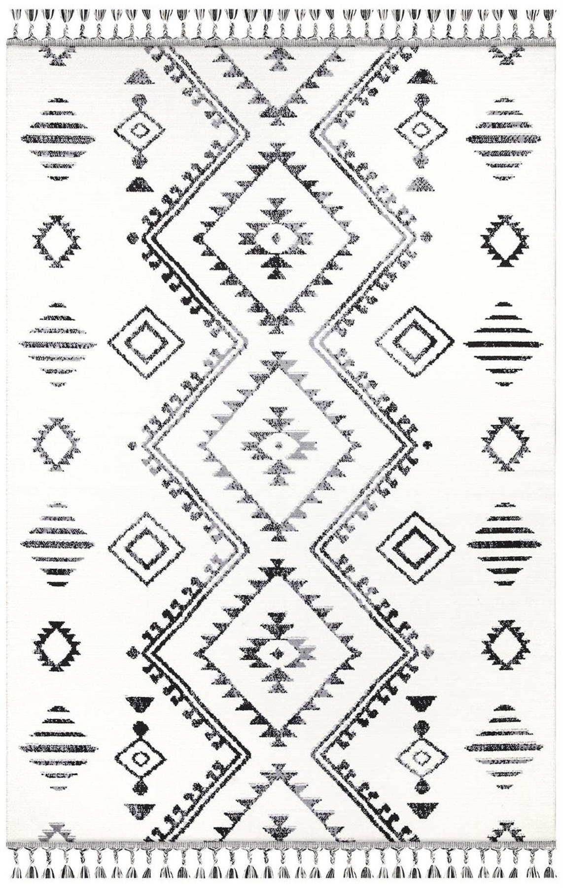 İpek Mekik Halı Morah 16708 Beyaz 11 mm Polyester Yıkanabilir Orta Kaymaz Pamuk Taban Dikdörtgen Makine Dokuma Antre-Çocuk Odası-Salon-Yatak Odası Halısı 120x180 cm
