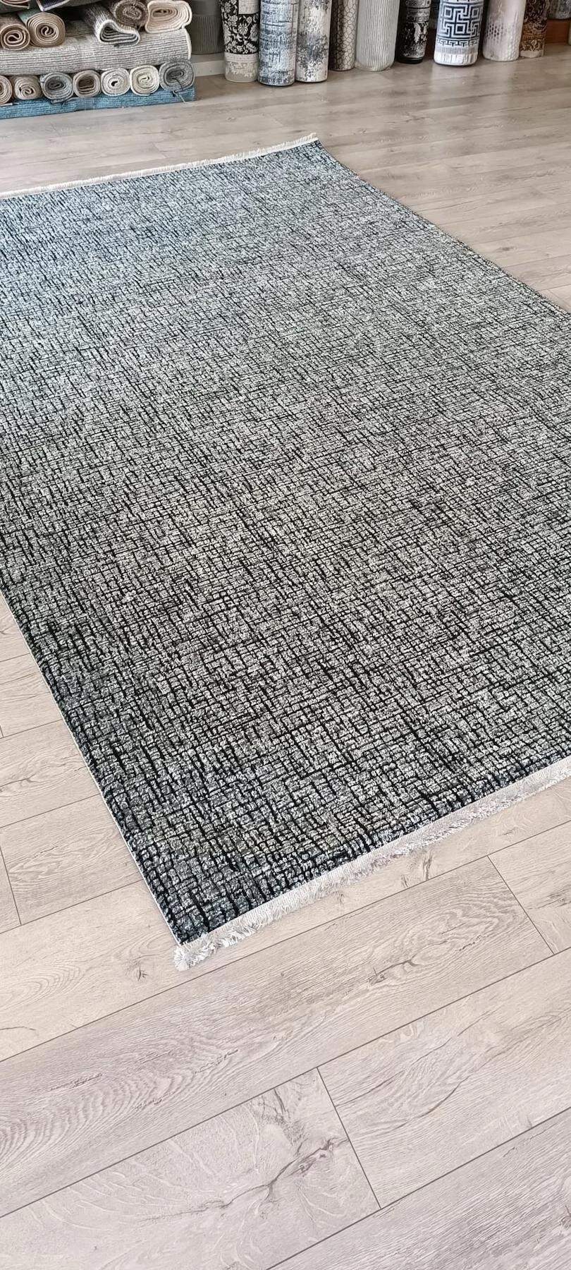 Modalisa Home Antrasit - Krem 12 mm Akrilik Yıkanabilir İnce Kaymaz Jüt Taban Dikdörtgen Makine Dokuma Salon Halısı 80x400 cm