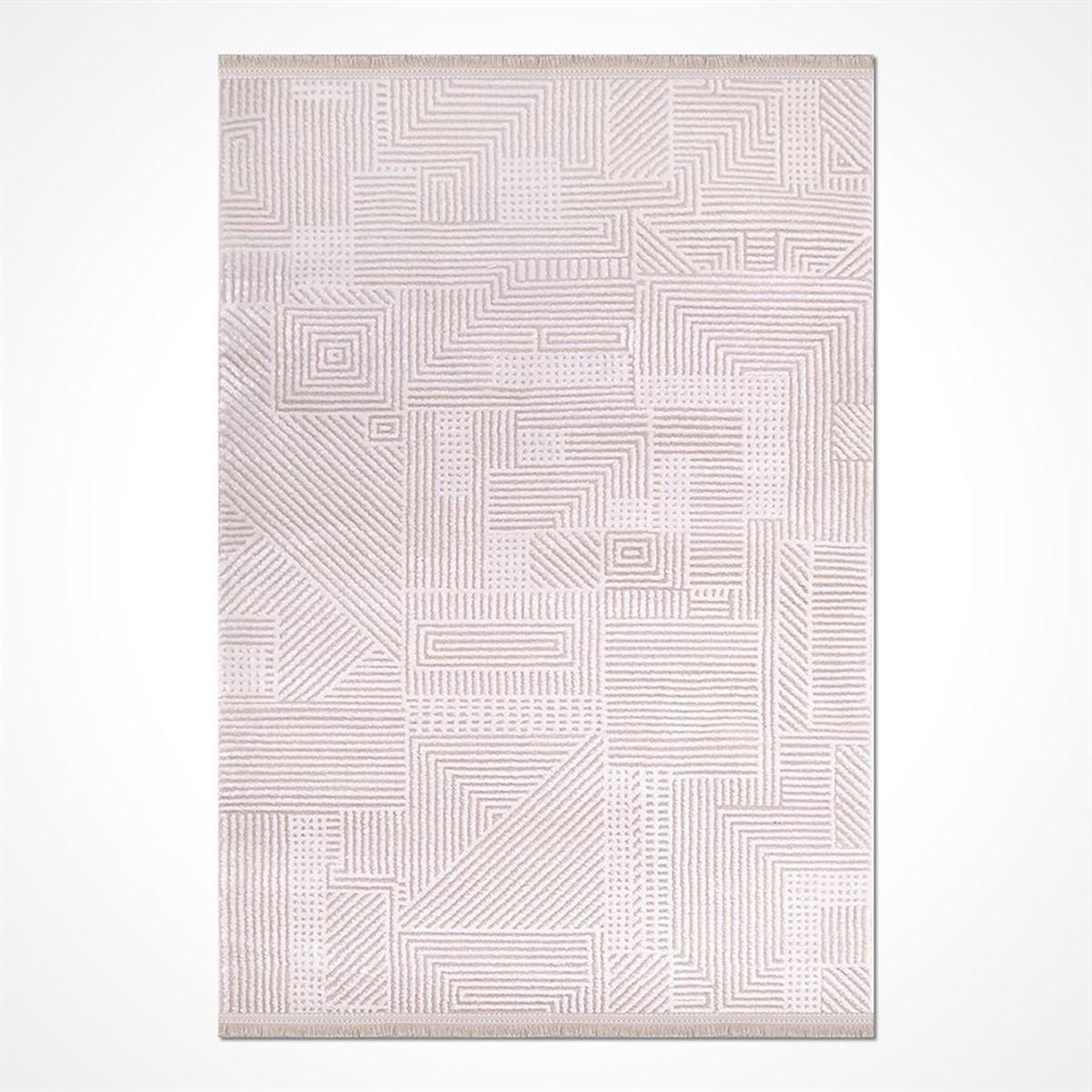 Crea Halı Luna 4521LN Bej 9 mm Akrilik Yıkanabilir Orta Pamuk Taban Geometrik Dikdörtgen Makine Dokuma Salon Halısı 100x300 cm