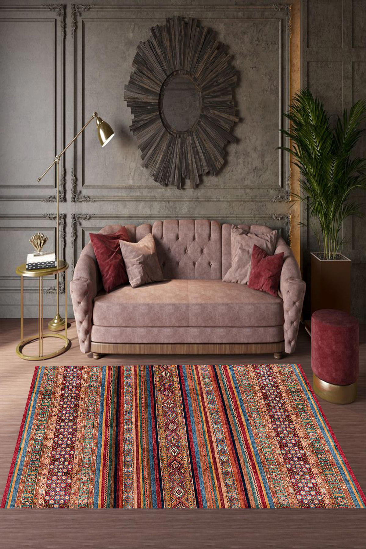 Aldora 408 Çok Renkli 9 mm Deri Yıkanabilir Kaymaz Taban Dikdörtgen Makine Dokuma Salon Halısı 150x233 cm