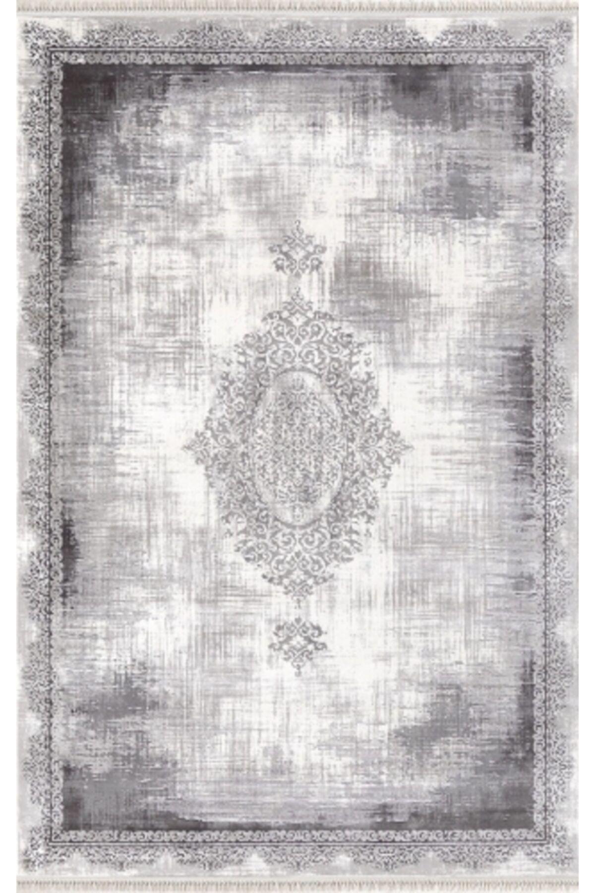 Merinos  Rodin 19770 Gri 10 mm Akrilik Antibakteriyel Yıkanabilir İnce Kaymaz Dikdörtgen Makine Dokuma Salon Halısı 120x180 cm