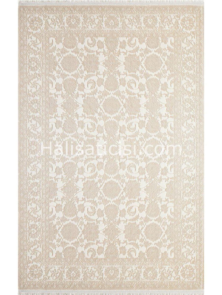 Gümüşsuyu Esiliva 11309 Krem-Vizon 8 mm Akrilik-Viskon Toz Tutmaz Yıkanabilir İnce Kaymaz Çiçek Desenli Dikdörtgen Makine Dokuma Salon Halısı 100x150 cm